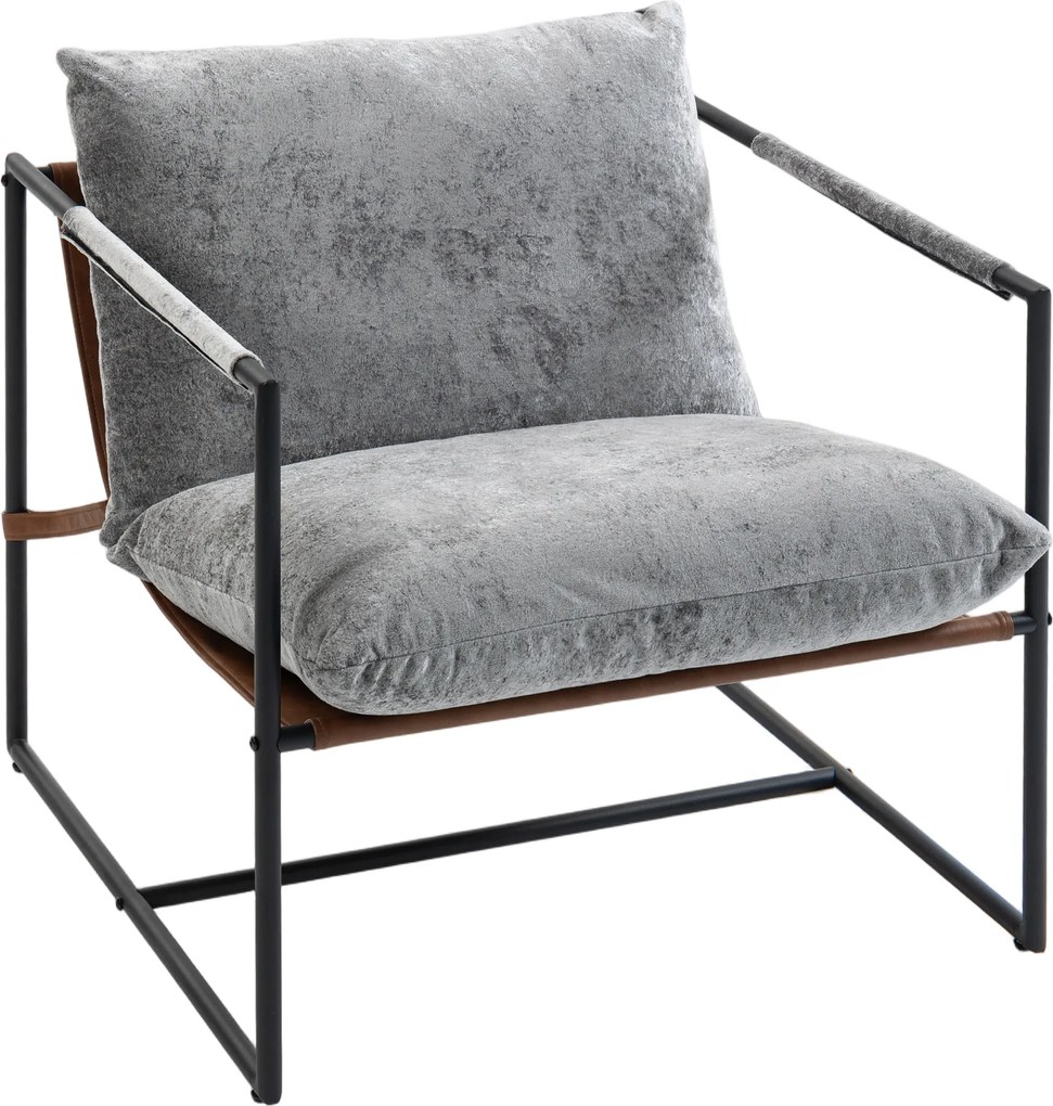 HOMCOM Fotoliu de salon, fotoliu auxiliar tapițat din velur imprimat, șezut larg și structură din oțel, 77x91x80cm, gri | Aosom Romania