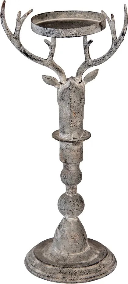 Suport de lumanare, in forma de cerb, aspect antichizat, 17x14x42 cm