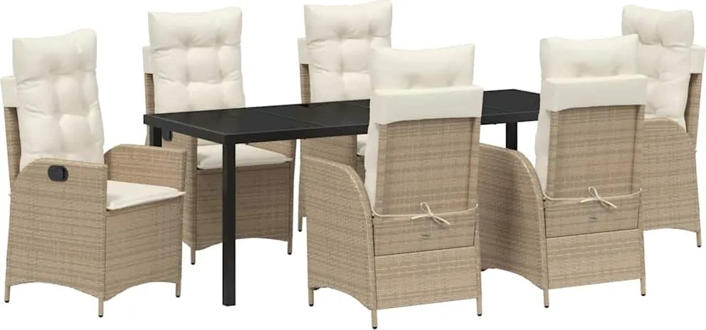 vidaXL Set de masă pentru grădină cu pernă 7 pcs Bej poliratan