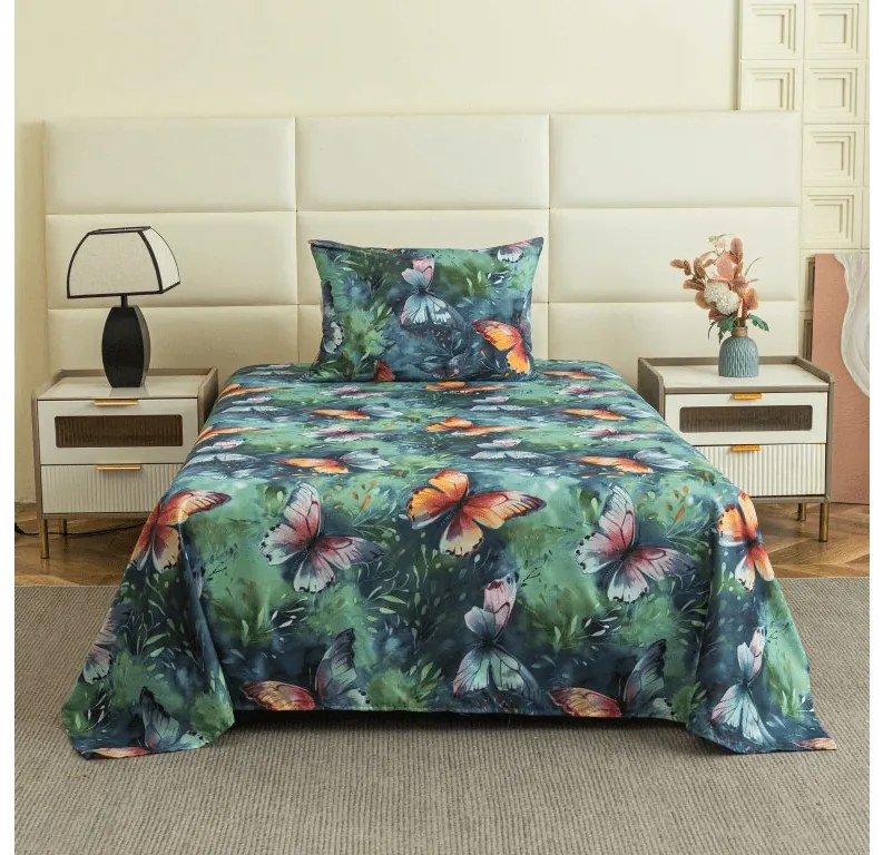 Cearsaf din microfibra 140x240 cm si husa pentru perna 50x70 cm COLORFUL BUTTERFLY, colorat