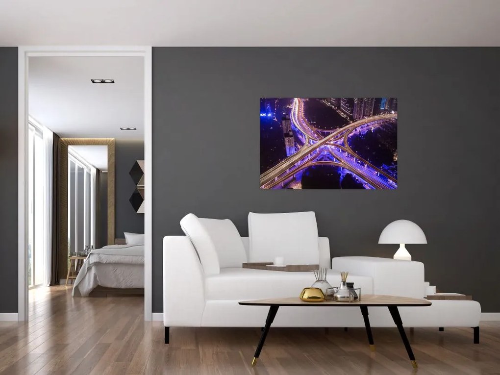 Tablou cu o interesecție mare noapte (90x60 cm)