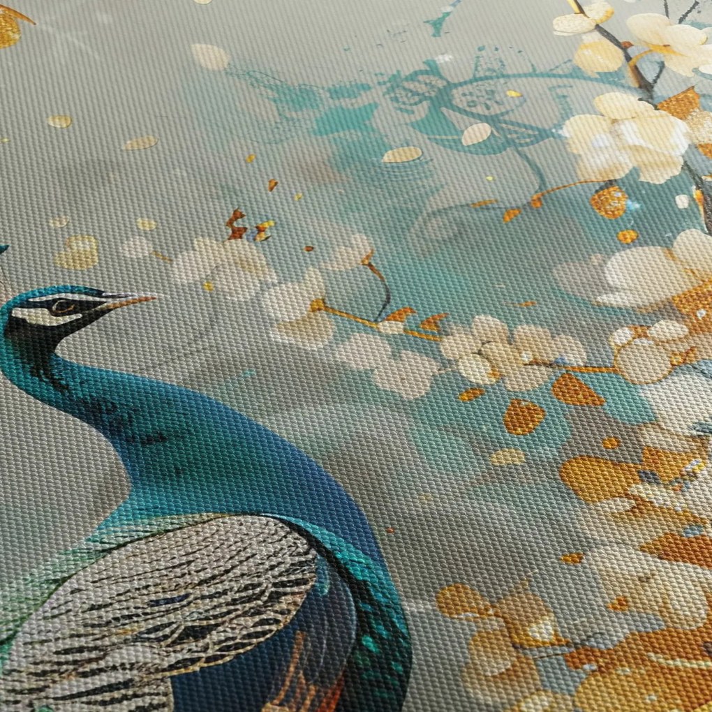 Tablou - Păun cu decor de aur (90x60 cm)