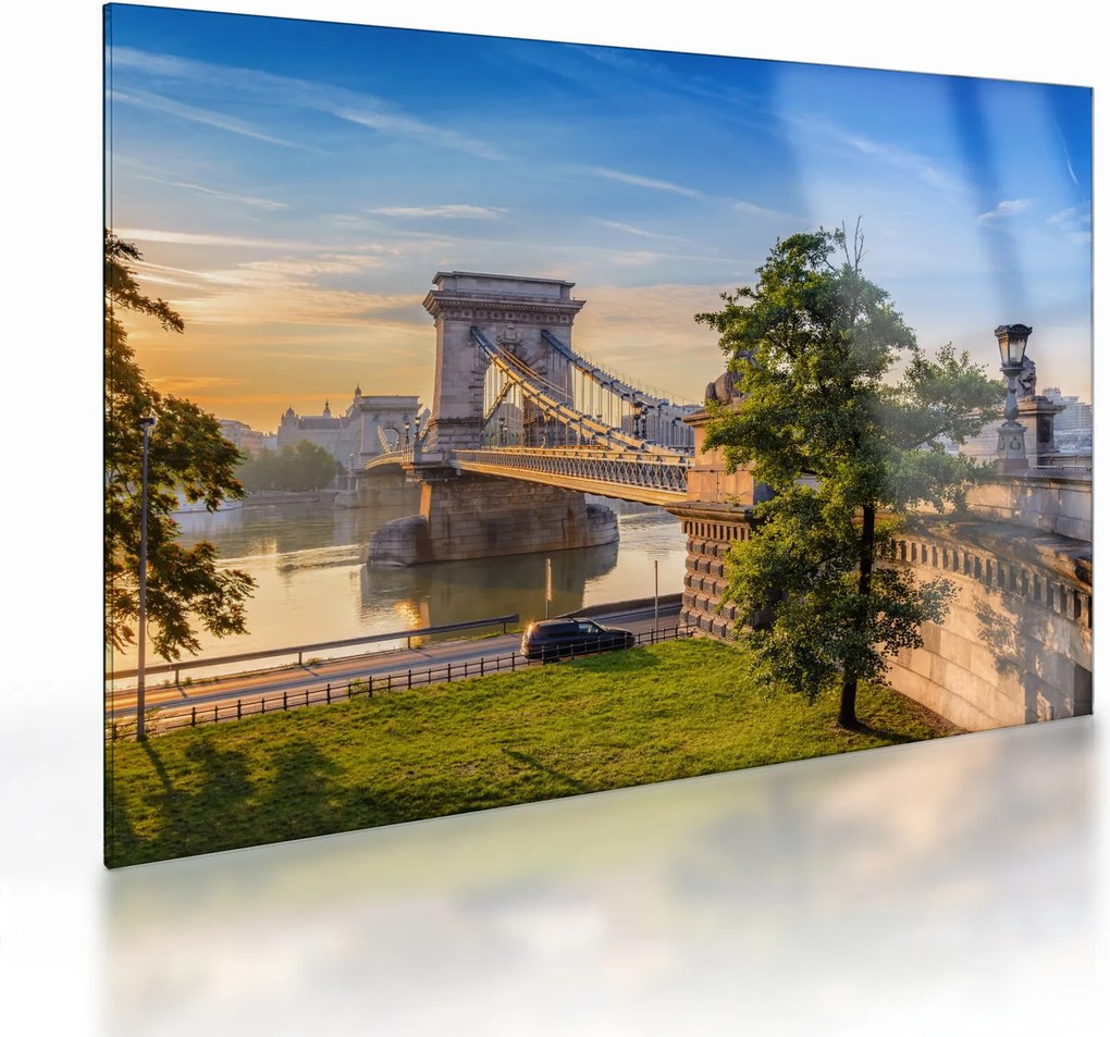 Tablou pe sticlă - Pod peste râu, Budapesta, Ungaria (70x50 cm)