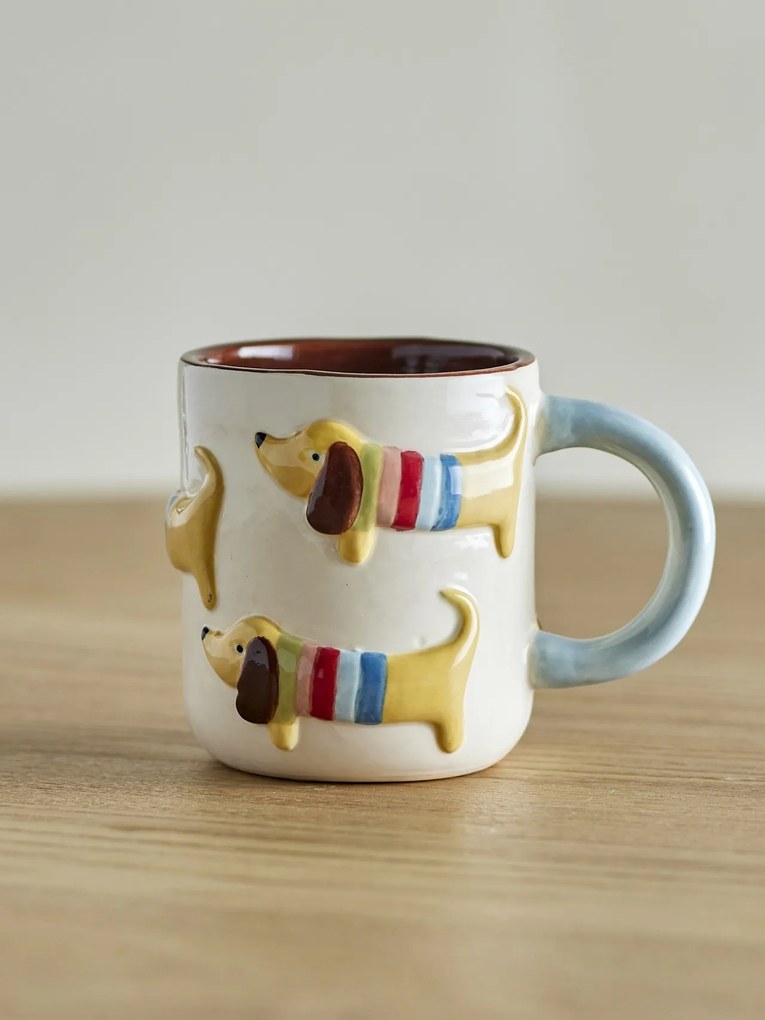 Cană din ceramică artizanală, natur, pictată manual cu ilustrații câini, 8x8 cm, 170 ml, „Charlie"