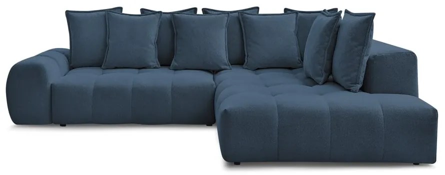 Colțar albastru închis extensibil/cu spațiu de depozitare cu tapițerie din chenille (cu colț pe partea dreaptă/în formă de ”L”) Everest – Bobochic Paris