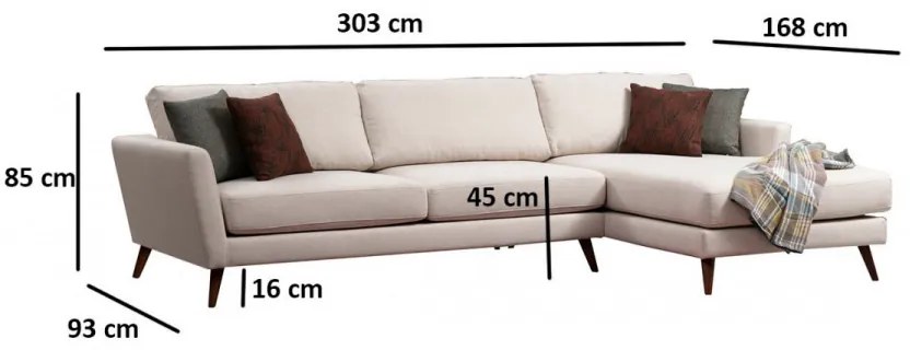 Coltar extensibil Mayorka Corner Large Right ( L3 - Chl ), Bej