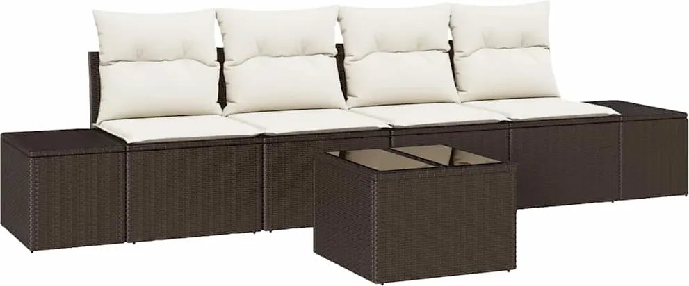 vidaXL Set de canapele pentru grădină 5 pcs Maro și Crem poliratan