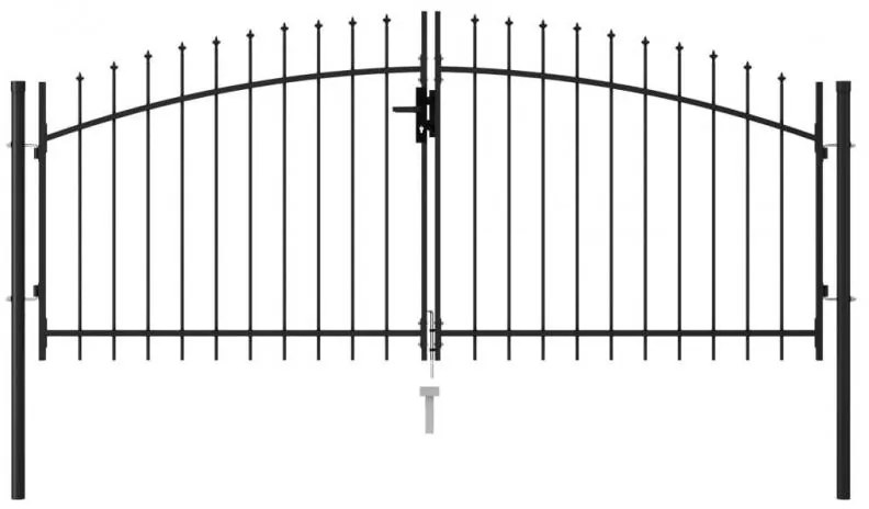 Poarta de gard cu usa dubla varf ascutit negru 3x1,25 m otel