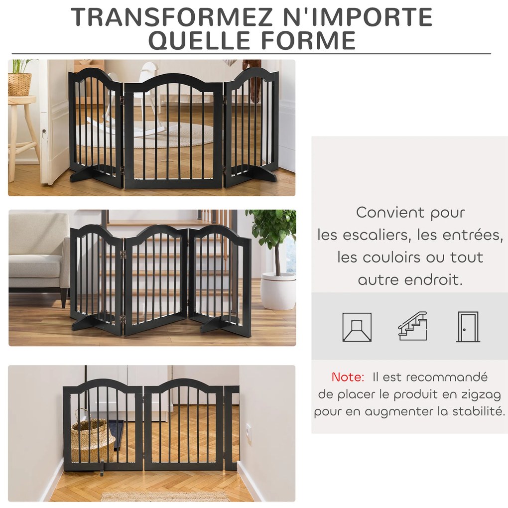 PawHut Barieră de siguranță barieră modulabilă pliabilă pentru animale de companie cu picior de suport MDF lemn masiv 154,5 x 61 cm negru | Aosom Romania