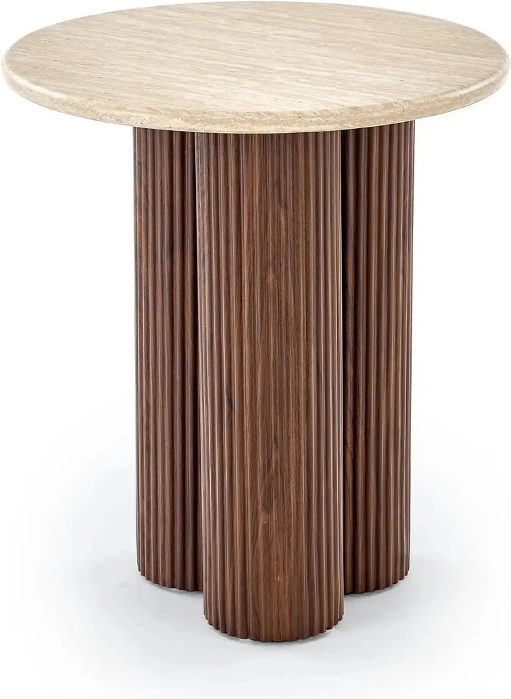 Masuta DOROTEA S, piatra travertin/nuc, 50x56 cm