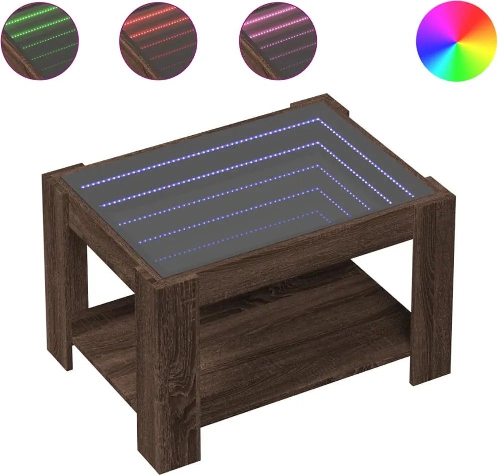vidaXL Măsuță de cafea cu LED stejar maro 73x53x45 cm lemn prelucrat
