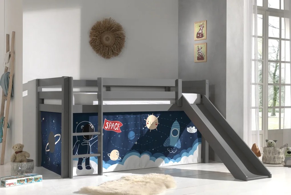 Pat copii cu tobogan și husă navetă spațială pentru copii – Vipack Pino [Dimensiuni: 200x90x114 cm]