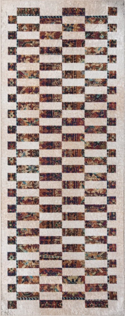 ANDRE 43780 covor lavabil Geometric anti-alunecare - bej / teracotă