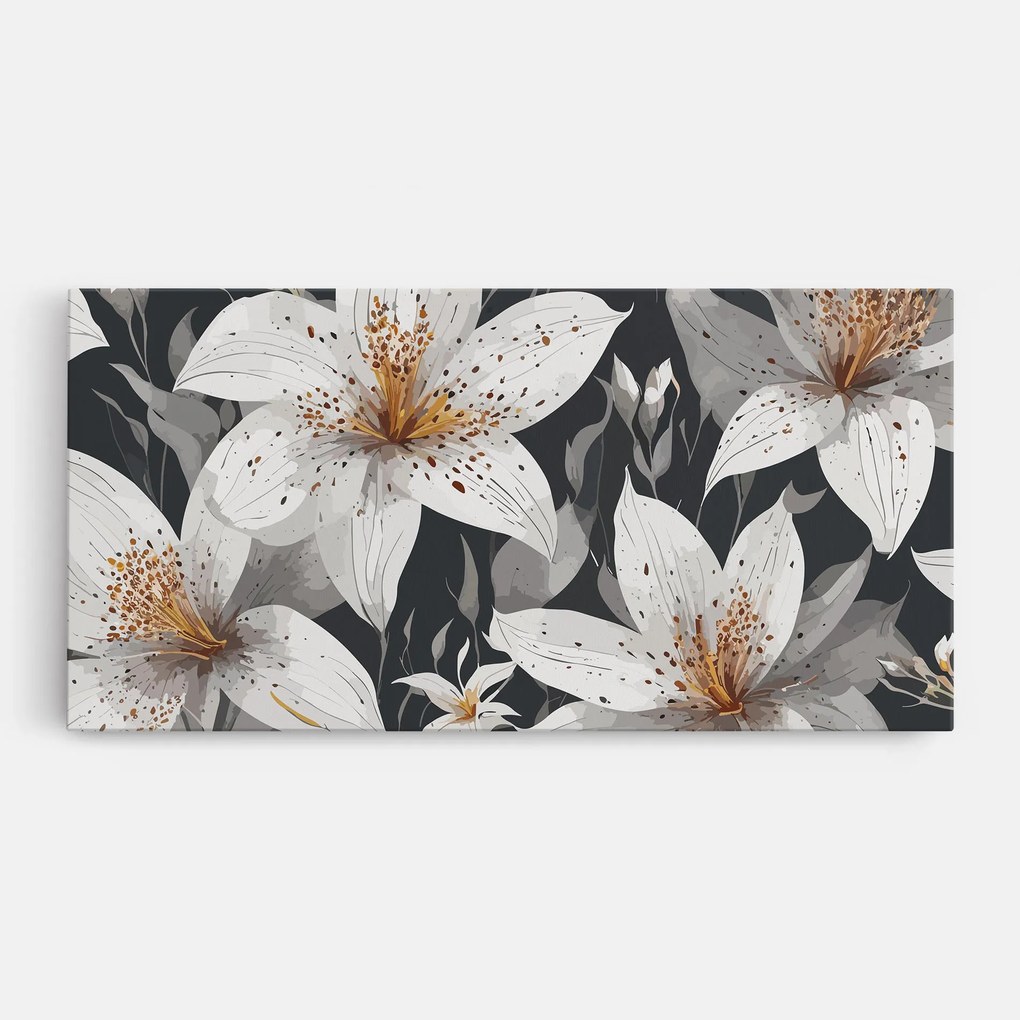 Tablou Canvas, 60x120cm, Dormitor si Living, Flori, Crini, White Grey Lily