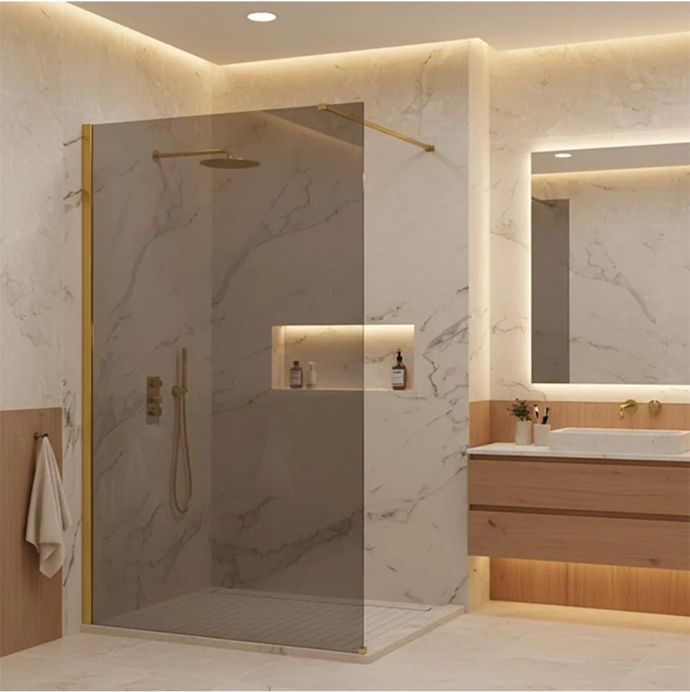 Paravan de dus fumuriu Rea Flexi Grey 110 cm auriu