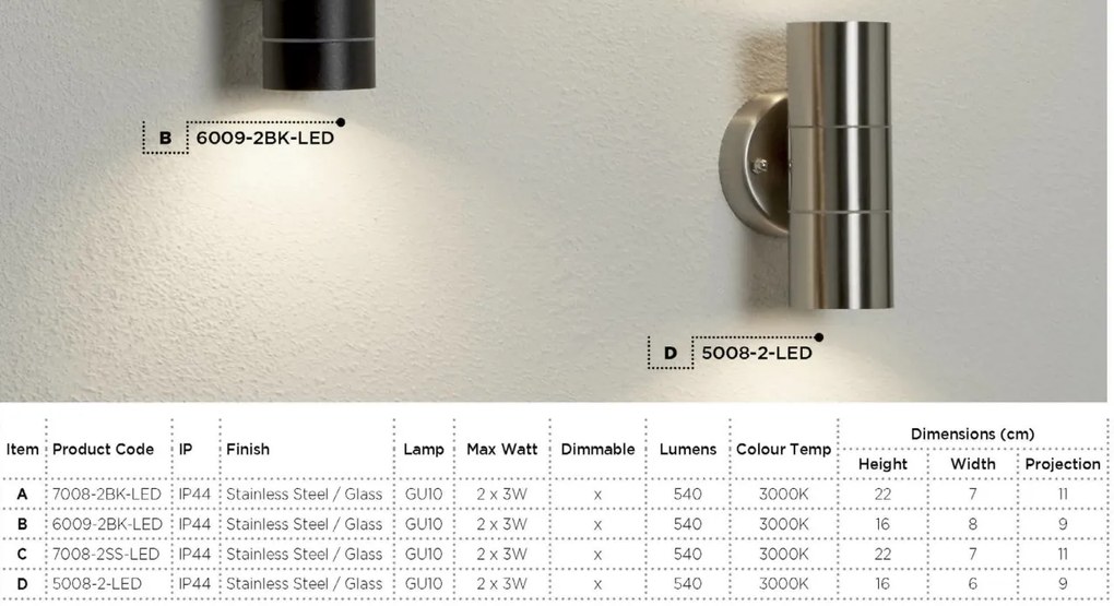 Aplica perete exterior IP44 Up and Down 6009-2BK-LED SRT