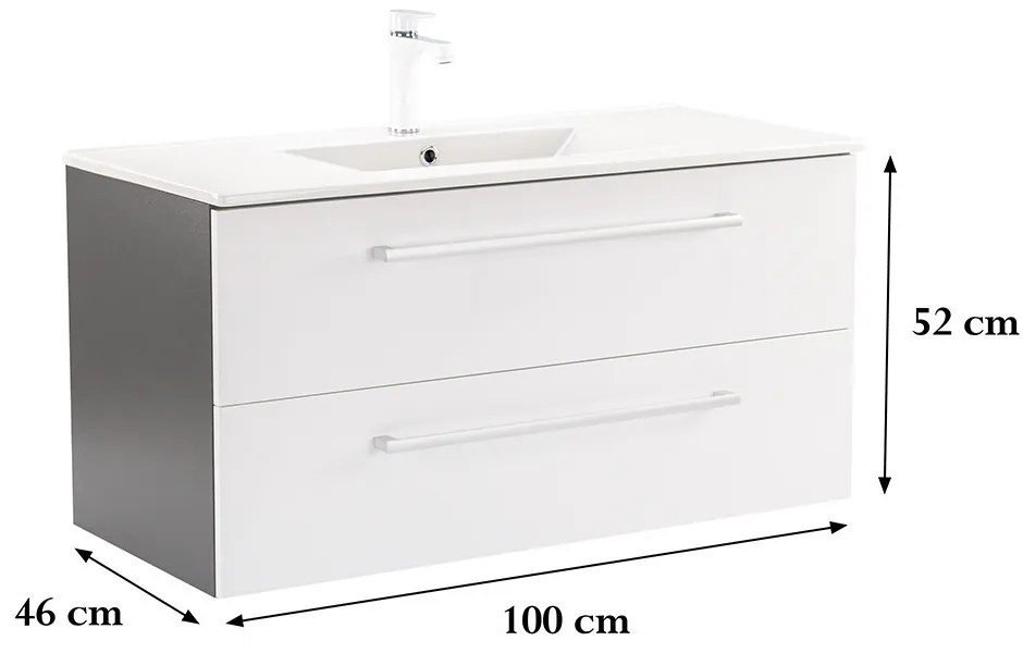 Dulap inferior Vario Clam 100 cu lavoar antracit-alb