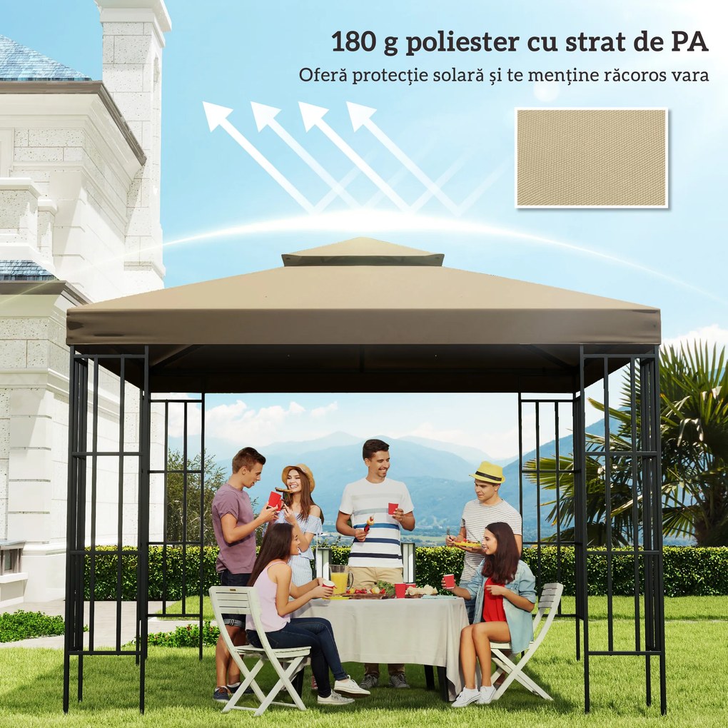 Outsunny Acoperiș de Rezervă pentru pavilion de Grădină Pânză de Rezervă pentru pavilion tonel Tendă 3 x 3 m Bej | Aosom Romania