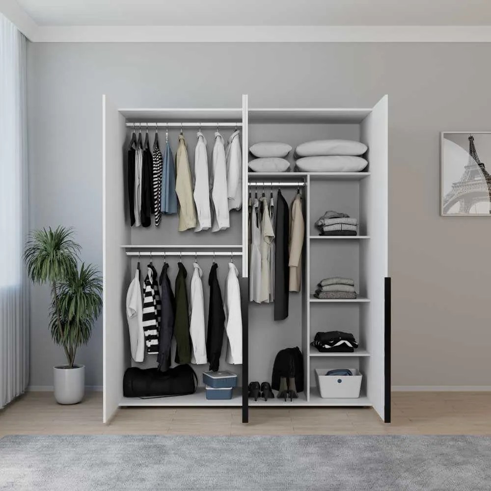 Dulap Haine Adore Oryana cu 4 usi cu rafturi si umerasi, 180 x 210 x 62 cm