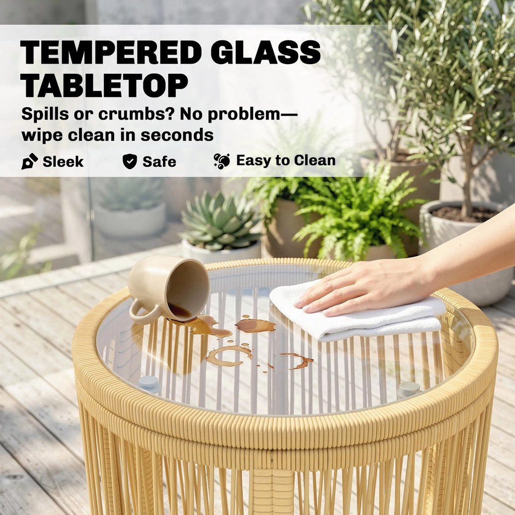 Outsunny Set bistro Rattan 3 piese, set mobilier de grădină cu 2 scaune, masă cu blat din sticlă, perne lavabile, ergonomic | Aosom Romania