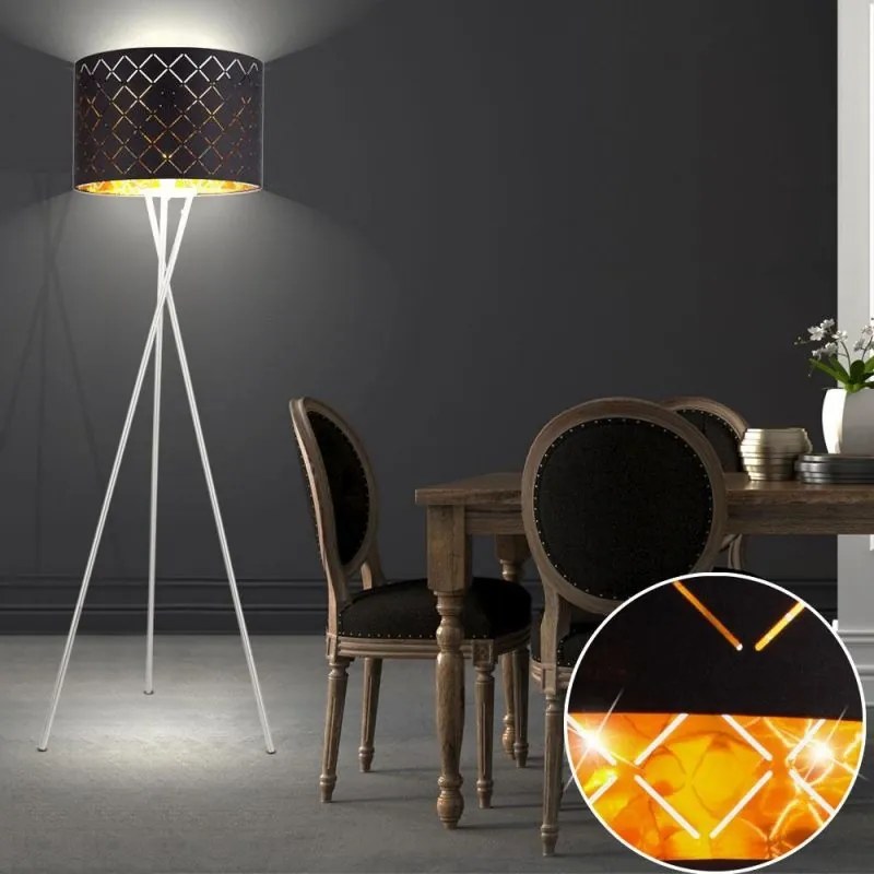 Lampadar elegant cu abajur din tesatura negru cu auriu, CLARKE 15229S1 GL