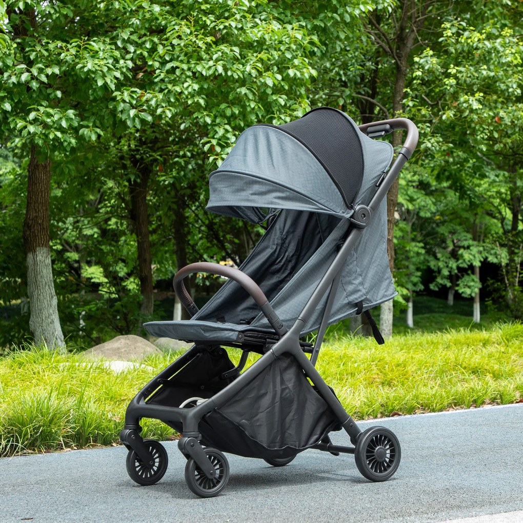 AIYAPLAY Cărucior Ușor 6.3kg pentru Copii 0-3 Ani Pliabil cu o Mână, Cărucior Compact Reclinabil cu Copertină și Suport pentru Picioare Reglabil, Roți și Coș de Depozitare, Până la 15 kg, Albastru | Aosom Romania