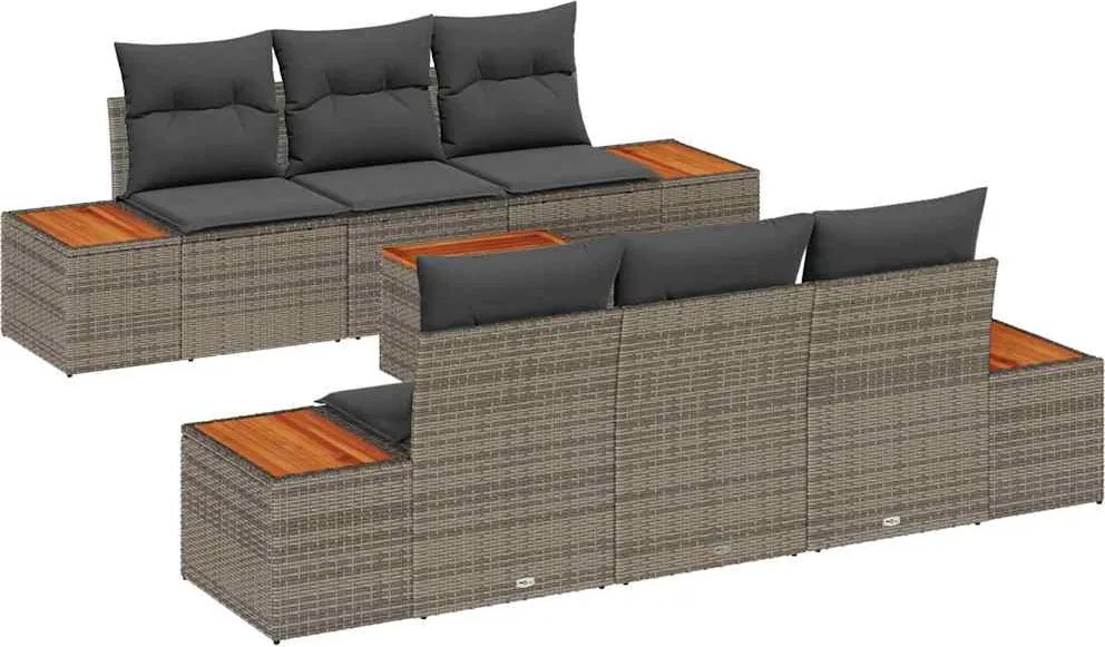 vidaXL Set de canapele pentru grădină cu pernă 7 pcs Gri Rattan poli