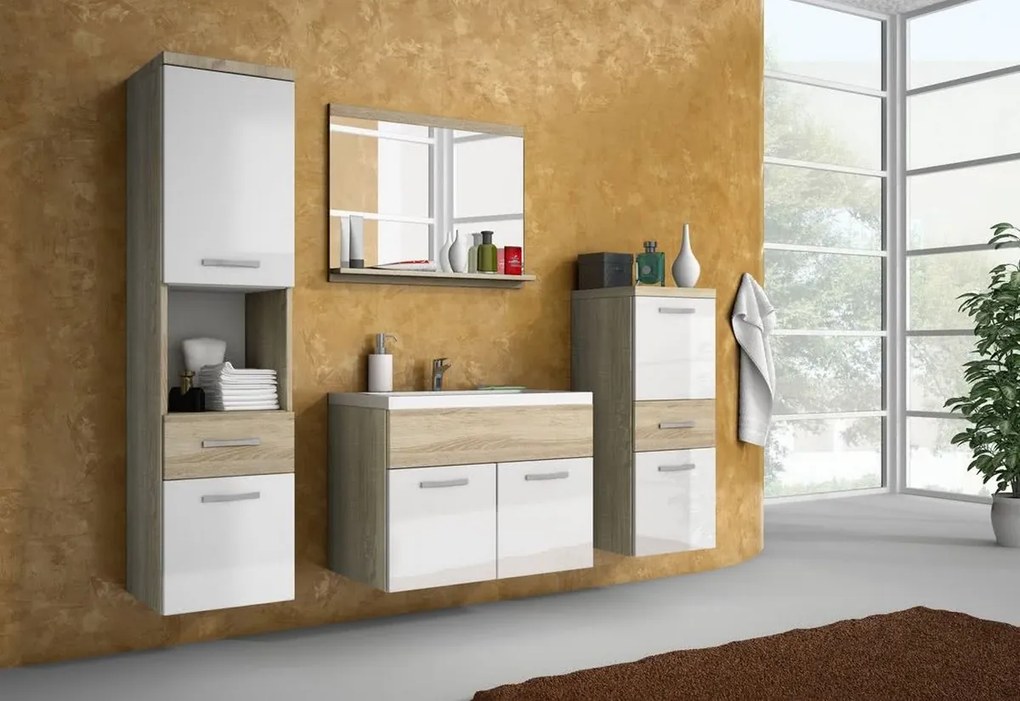Expedo Set mobilier baie LABA cu lavor, alb/gri luciu