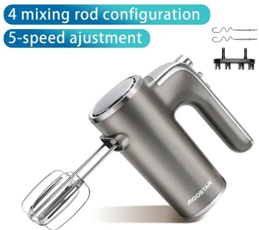 Aigostar - Mixer de mână 400W/230V gri/crom