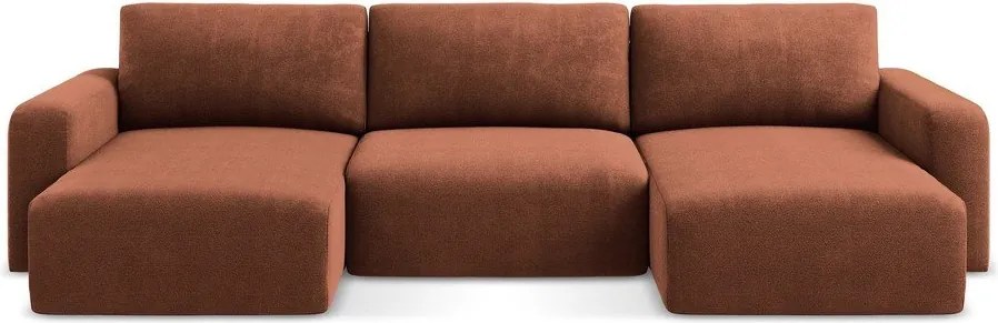 Colțar teracotă extensibil/cu spațiu de depozitare cu tapițerie din chenille (în formă de "U") Kona – Makamii