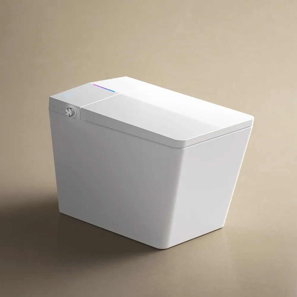 Smart WC 601 - Vas toaletă inteligentă cu Bideu Integrat, Rezervor Independent de Apă, Afișaj LED, Telecomandă, Spălare Automată, Deschidere/Închidere automată, Șezut Încălzit și Uscare aer cald, Ceramică, Alb