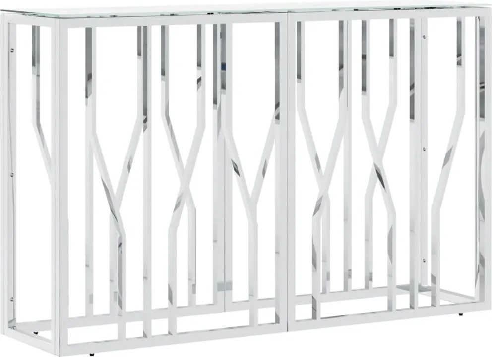 vidaXL Masă consolă, argintiu, 110x30x70 cm, oțel inoxidabil și sticlă