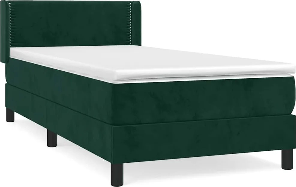 vidaXL Pat box spring cu saltea, verde închis, 100x200 cm, catifea