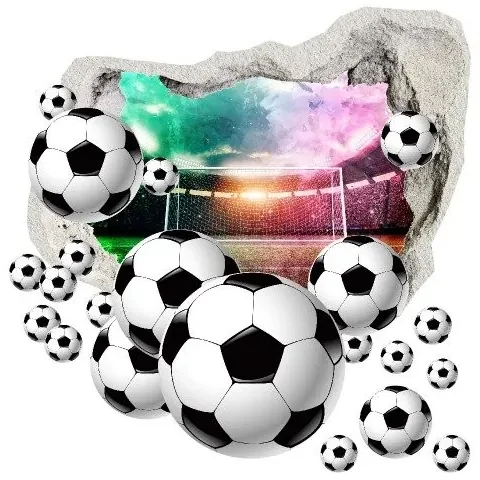Autocolant de perete mingi de fotbal 3D cu fundal de stadion 120 x 120 cm