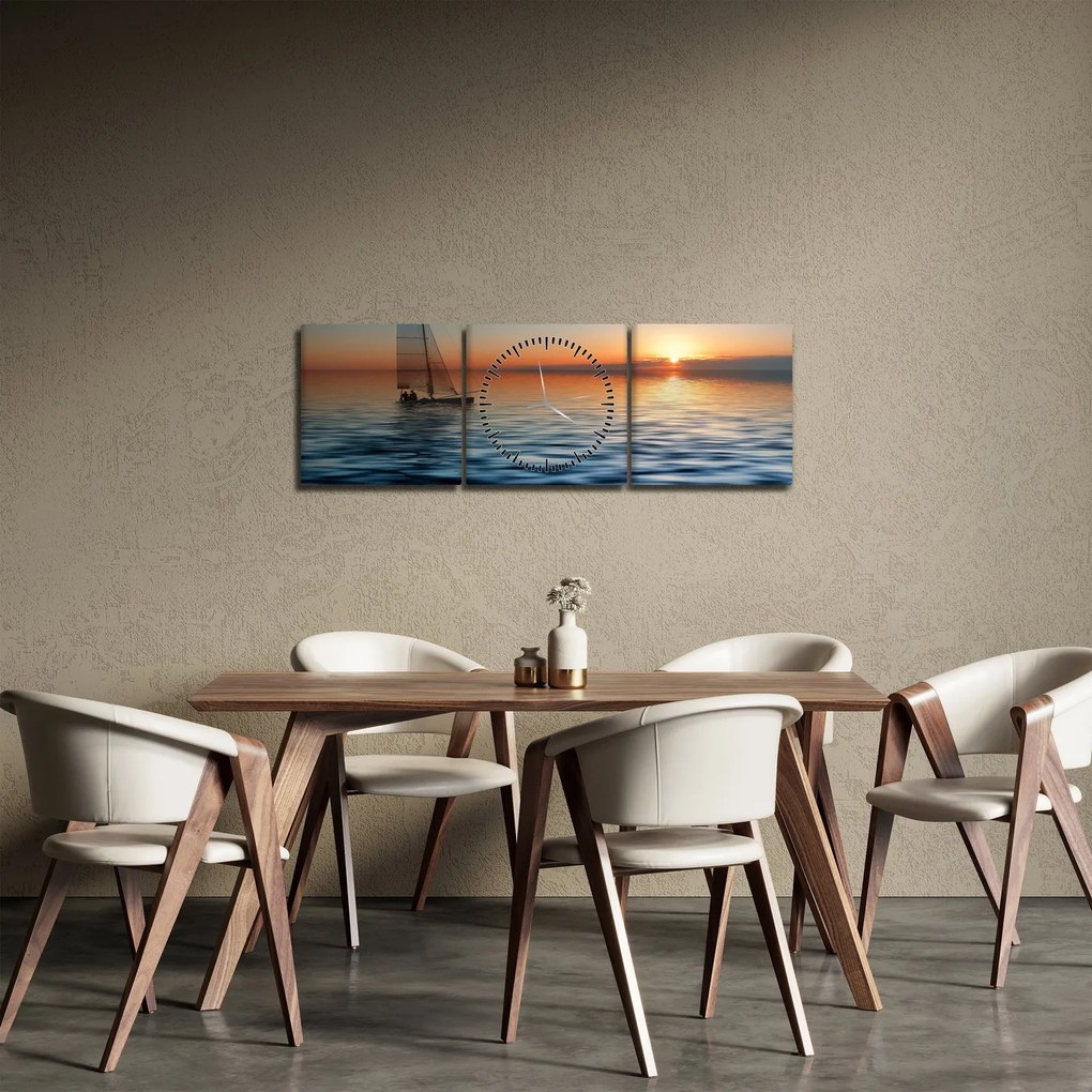 Tablou - Bărci cu vele pe mare (cu ceas) (90x30 cm)