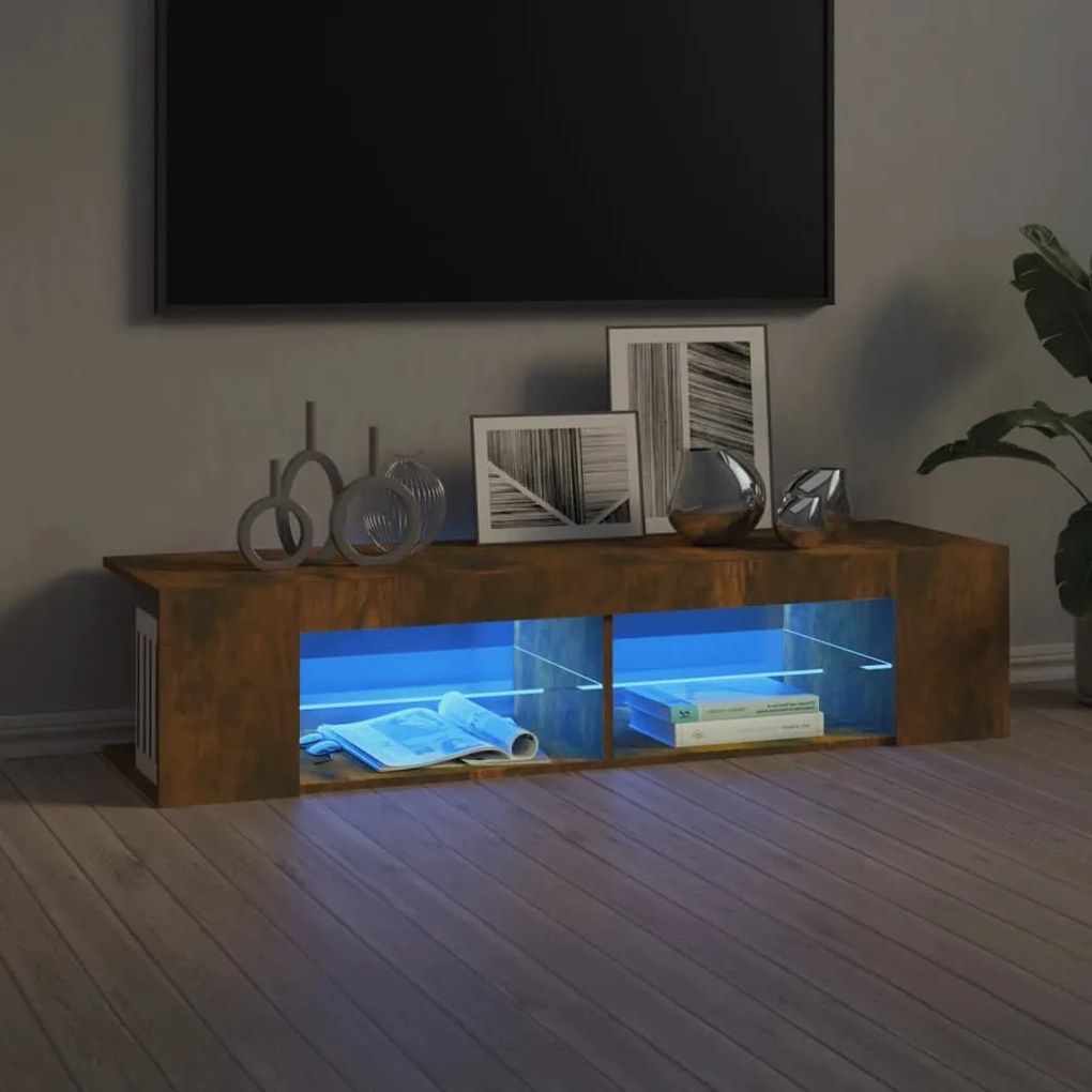 vidaXL Comodă TV cu lumini LED, stejar fumuriu, 135x39x30 cm