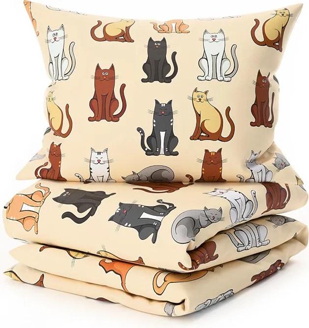 Lenjerie cocolino COLORED CATS crem Dimensiunile lenjeriei: 70 x 90 cm | 140 x 200 cm