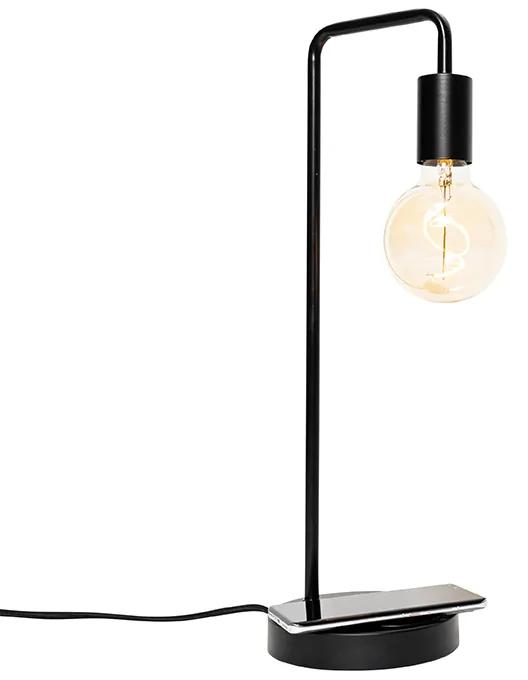 Lampă de masă modernă neagră cu încărcare wireless - Facil