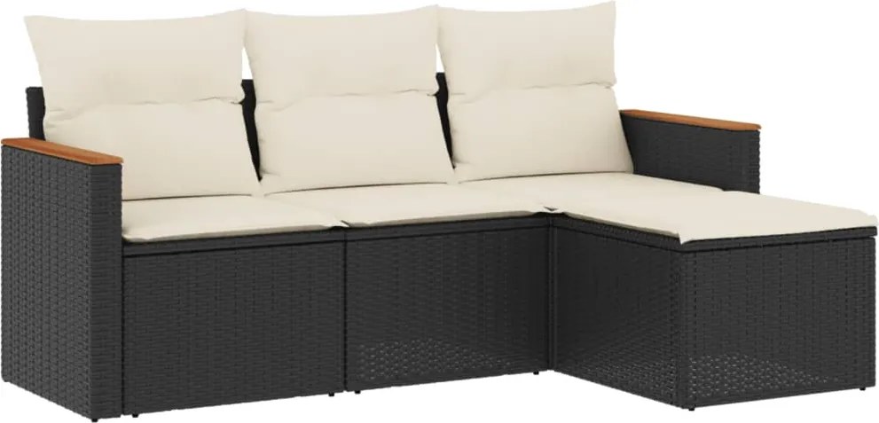 vidaXL Set mobilier de grădină cu perne, 4 piese, negru, poliratan
