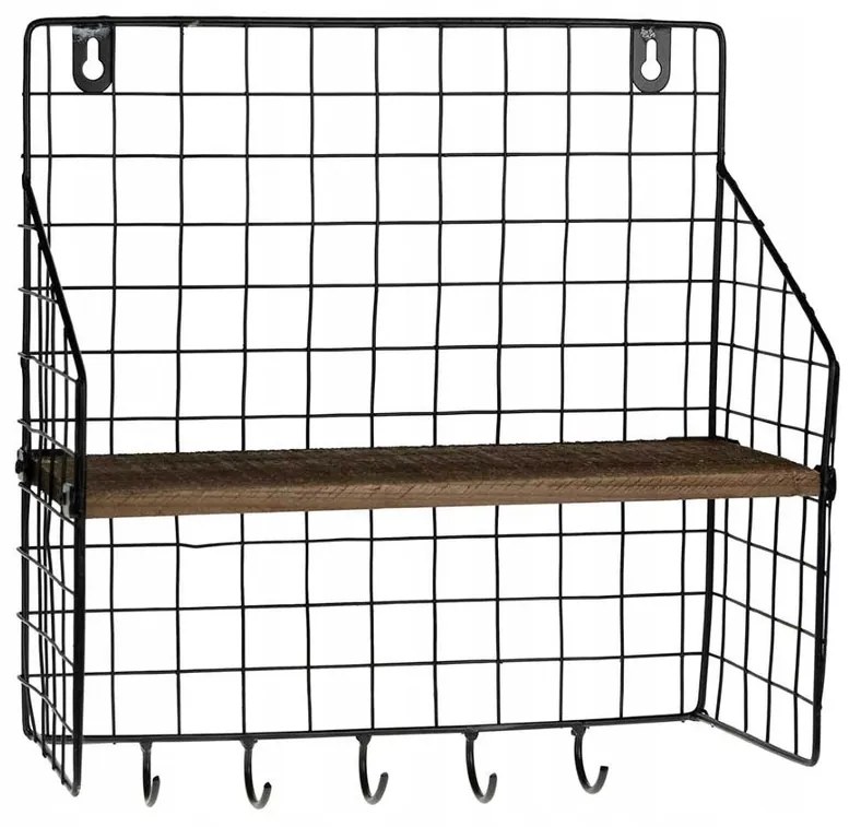 Polita de perete cu 5 carlige LOFT 28x30 cm