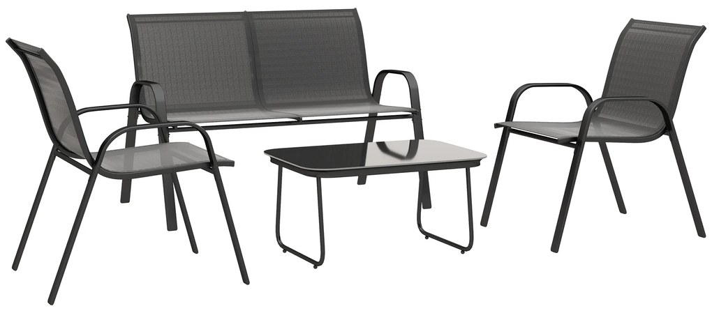 Outsunny Set Mobilier de Grădină din 4 Piese cu Canapea, 2 Scaune Stivuibile și Măsuță de Cafea, 113x66x79 cm, Negru | Aosom Romania