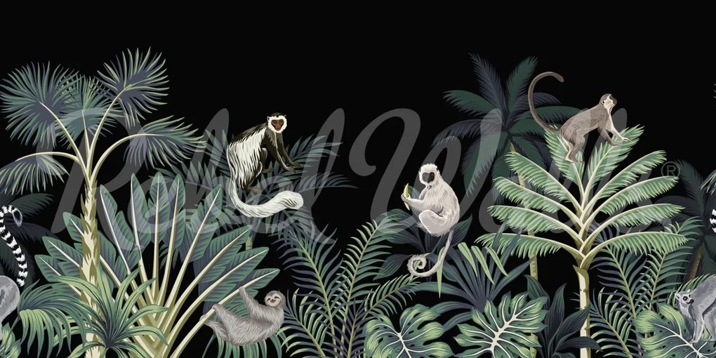 Fototapet, Jungle Monkeys, Black, Rebel Walls