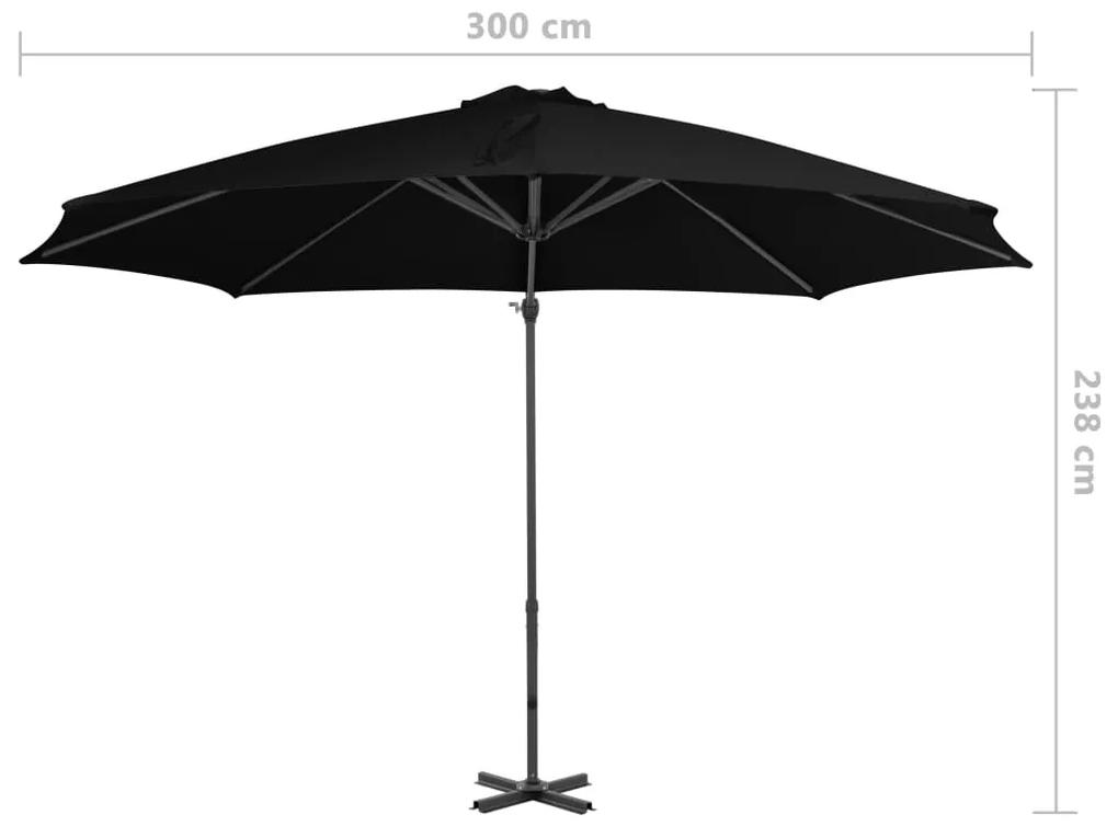 Umbrela suspendata cu stalp din aluminiu, negru, 300 cm Negru, 300 x 238 cm