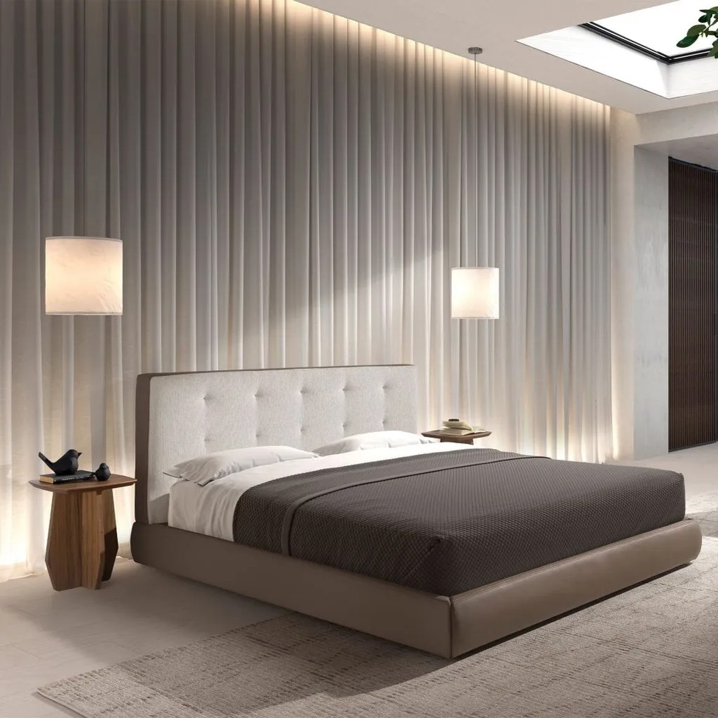 Pat dublu tapitat design LUX Brown, 180x200cm