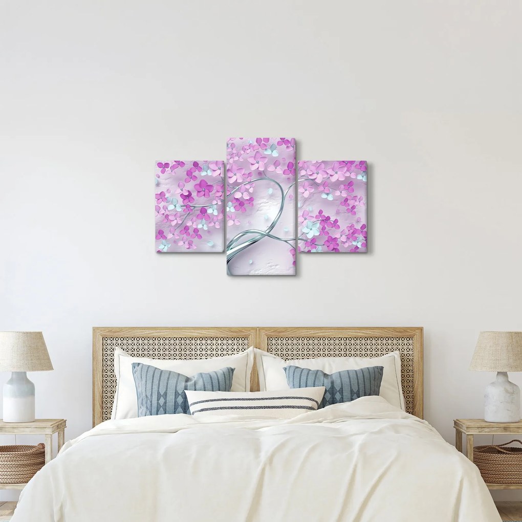 Tablouri cu flori pe trunchi argintiu - abstract (90x60 cm)