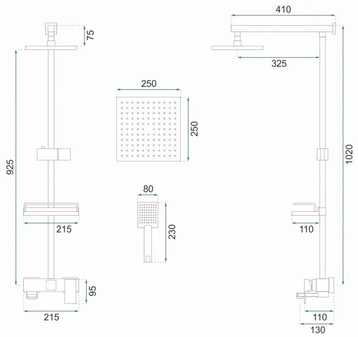 Baterie pentru dus Jack negru mat - H 102 cm