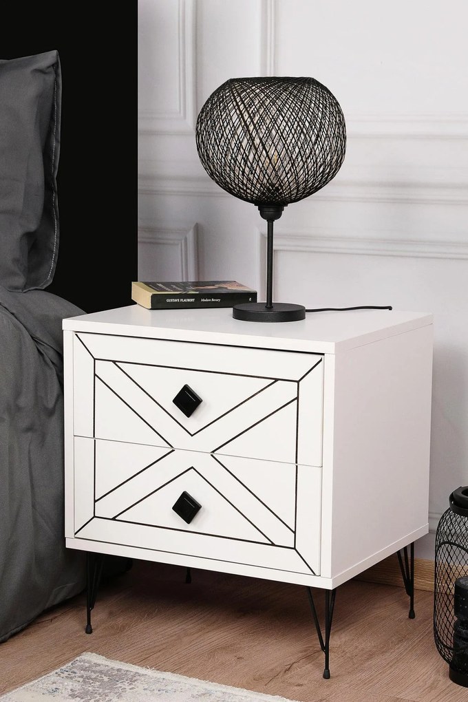 Noptiera Glynn Nightstand, Crem, 40x55x50 cm