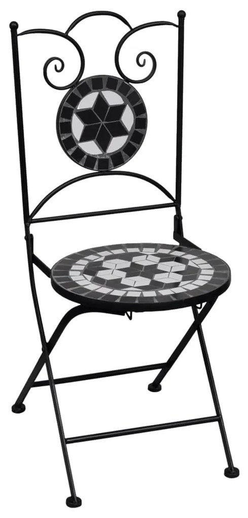 Set de bistro mozaic, 3 piese, negru alb, placa ceramica Alb si negru, Patrat, 3