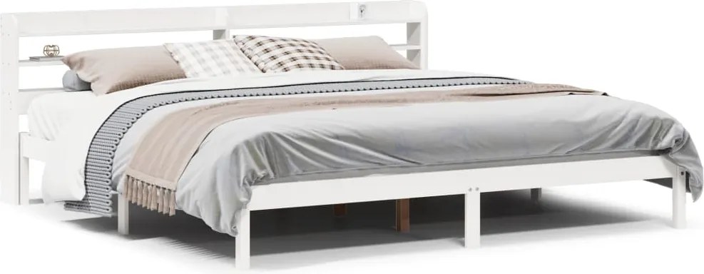 vidaXL Cadru de pat fără saltea, alb, 200x200 cm, lemn masiv pin