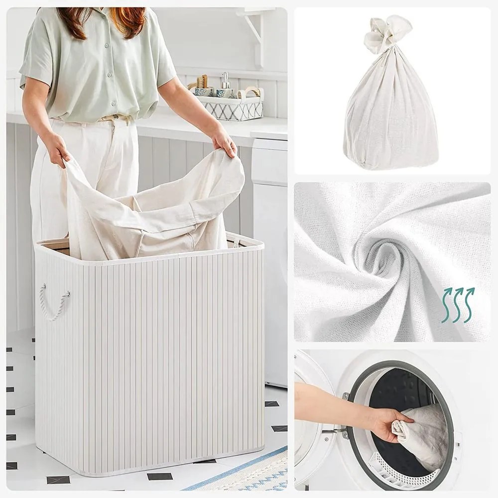 Jurhan Coș de rufe de bambus DORA, 150L, alb